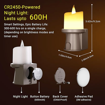 Flameless Candles Night Light with Flickering Flame, Battery Operated LED Night Light, Magnetic Attachment for Easy Placement, Realistic Candlelight for Home, Bathroom, Window Decor (Taupe, 1 Pack)