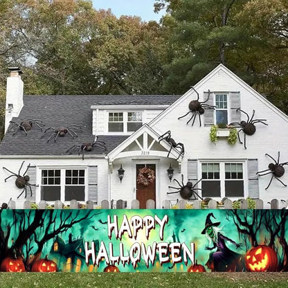 Happy Halloween Banner Large 120 x20 Inch Green Yard Sign Banner Flag Scary Halloween Party Hanging Decorations for Outdoor Fence Garage Garden Porch Holiday Backdrop Decor