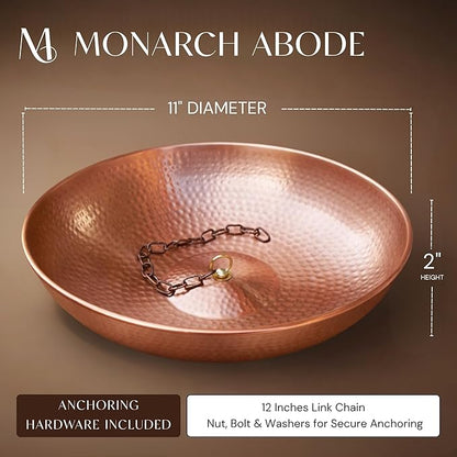 Monarch Rain Chains Rain Chain Basin – 11 Inch Hand Hammered Anchor Bowl for Gutters, Pure Copper Decorative Anchoring Basin for Outside, Garden, Lawn & Patio Water Feature, Downspout Catcher Basins