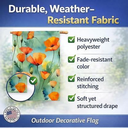 Caroline's Treasures California California Poppies in Watercolor House Flag Large Porch Sleeve Pole Decorative Outside Yard Banner Artwork Wall Hanging, Polyester, House Size, Multicolor