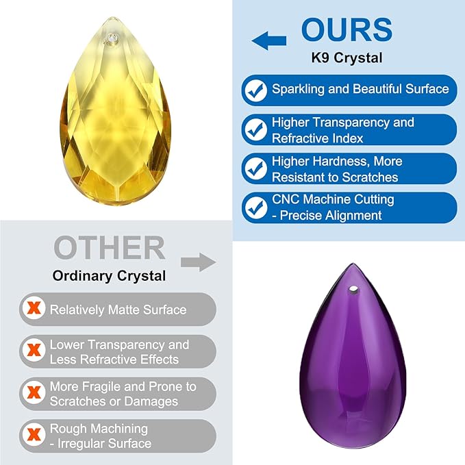 PATIKIL K9 Crystal Pendants Teardrop Beads, 10 Pack 38mm Chandelier Prisms Parts Hanging Beads DIY Lamp for Arts Crafts Decoration, Golden