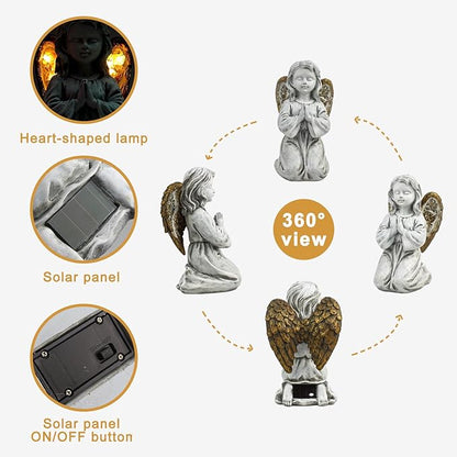 Rezpuao Outdoor Decor - Angel Statue, Solar Powered, Praying Angel for Patio, Lawn, Porch
