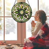 Stained Glass Window Hanging - White Green Boho Flower Suncatcher for Doors Window Home Sun Catchers Decor Christmas Mother's Day Birthday Gifts for Teacher Women Men Mom Nana 11.8 in