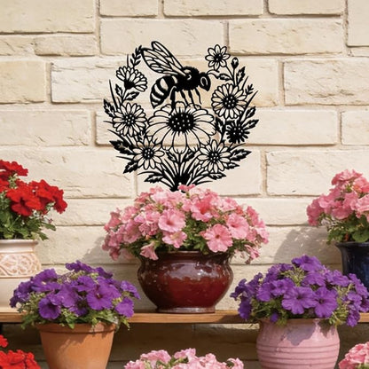 SUPERDANT 1 Pcs Metal Garden Stake Bee Flowers Silhouette Yard Art Plug-In Black Sunflower Iron Decor Lawn Ornament Sign For Lawn Patio Courtyard Farm
