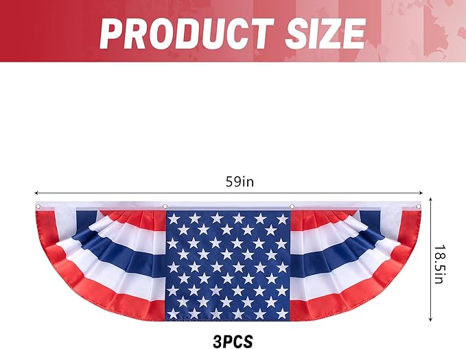EBaokuup 3 Pcs 5 x 1.5 Ft Long Pleated American Flag Bunting,Traditional Patriotic American Bunting Flags for 4th of July,USA Pleated Fan Flag for Independence Day Garden Outdoor Decor