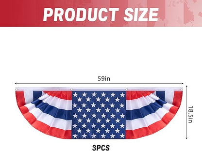 EBaokuup 3 Pcs 5 x 1.5 Ft Long Pleated American Flag Bunting,Traditional Patriotic American Bunting Flags for 4th of July,USA Pleated Fan Flag for Independence Day Garden Outdoor Decor