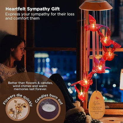 Cardinal Wind Chimes for Outside Solar Cardinal Gifts for Women Mom Grandma Father Memorial Red Bird WindChimes for Loss of Loved One Sympathy Windchime Garden Outdoor Decor
