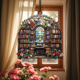 Book Lover’S Library Bookshelf Suncatcher Acrylic Faux Stained Bookish Window Hanging Decor Librarian and Teacher Gift Room Sun Catchers Acrylic Windown Suncatchers for Windows