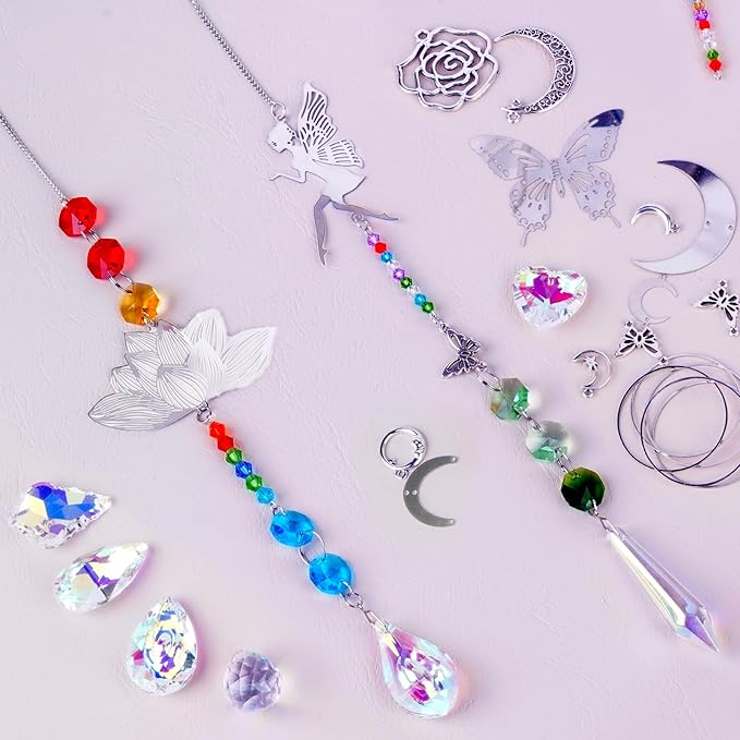JYNTERPLAY 434Pcs Sun Catchers DIY Making Kit for Adults Arts and Crafts Crystal Suncatcher Hanging Prism Rainbow Maker for Indoor Window Garden Christmas Decor Fairy Lotus