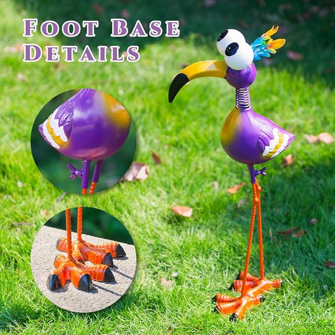 Metal Funny Bird Garden Statues Outdoor Decor, Purple Crane Yard Sculptures Art Decoration for Home Outsiede Patio Lawn Backyard, Gift for Women Lovers Moms
