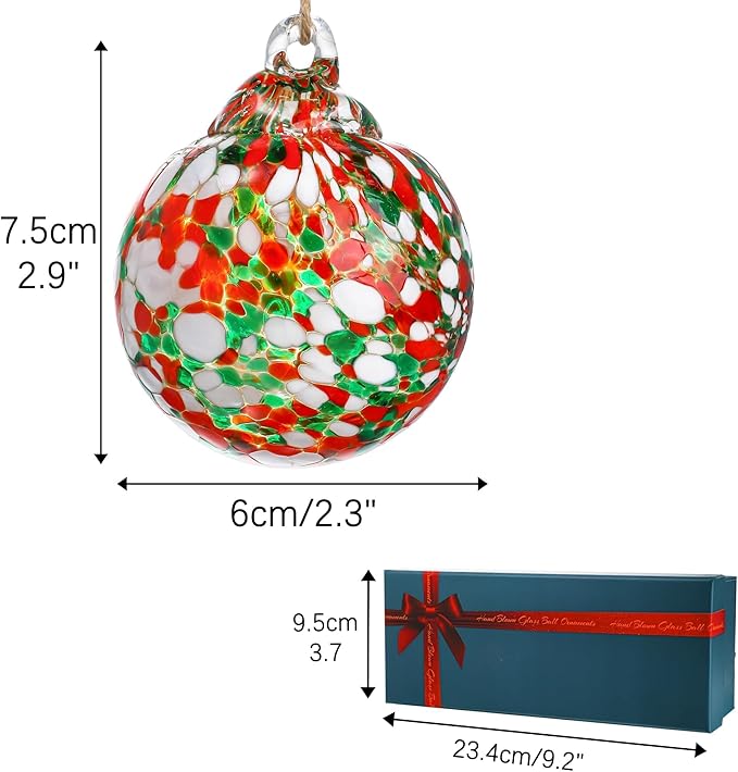 Set of 3 Hand Blown Glass Ball Ornament 2.3in Hanging Glass Gazing Balls Decor for Garden Patio