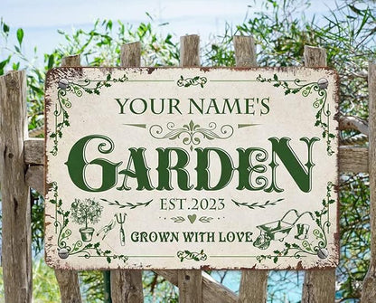Personalized Metal Signs with Name Made in USA Custom Vintage Garden Sign Waterproof Vintage Decorative Metal Print for Wall Decor Customized Home Garden Ideas Gifts Artwork Prints for Yard Ourdoor