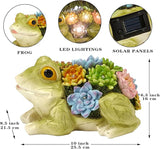pearlstar Garden Statues, Frog Solar Statue Garden Decor Clearance, Cute Resin Frog Figurines with 7 LED Solar Lights Lawn Decorations for Patio Yard Gifts for Mom Grandma Housewarming
