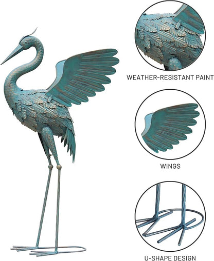 33-37 Inch Metal Crane Garden Statue Décor, Bird Garden Sculpture & Statues, Outdoor Decoration for Yard Patio Lawn Backyard Pool, Spring Decorations for Home, Set of 2