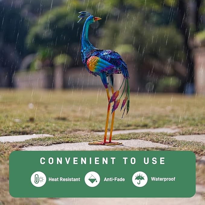 Metal Peacock Garden Decor Outdoor Statue, Peacock Yard Art Sculptures Outside Decoration for Home Patio Lawn Backyard, Gift for Women Moms Grandma