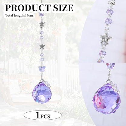 Crystal Suncatcher Hanging Purple Glass Sun Catcher Butterfly Glass Beads 40mm Prism Ball Pendant for Windows, Garden Decor Rainbow Maker Gifts for Christmas