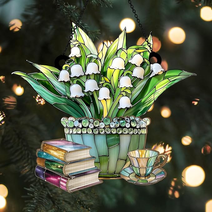 Jesuspirit - Window Hanging Suncatcher – Crystal Clear Acrylic & Wood Sun Catcher for Home Decor, for Women (Just A Girl Who Loves Lilies and Books, 8 Inches)