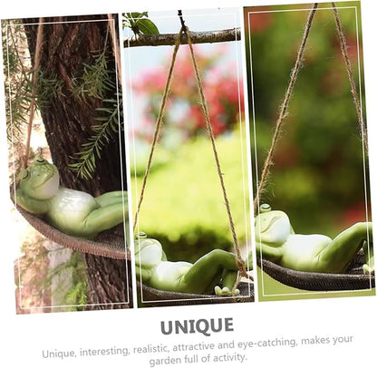 Lovely Hanging Frogs Ornament Resin Courtyard Frogs Figure with Swing Weather-Resistant Garden Statues Decor for Outdoor Patio Home Office Gift for Friends and Family
