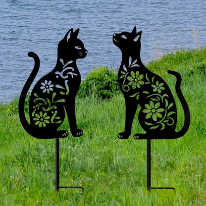 Cat Garden Decor for Outside, Black Cat Metal Decorative Garden Stakes for Yard Art, Patio, Outdoor Decor, Garden Decorations, Lawn Ornaments, Unique Gifts for Cats Lovers (2 Pack)