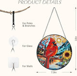 Cardinal Stained Glass Window Hanging with Sunflower, 7.9-Inch Suncatcher for Windows, Cardinal Gifts for Women, for Bird Lovers
