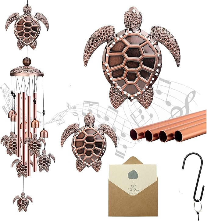Choha Sea Turtle Wind Chimes for Outside, Metal Windchimes Outdoors Clearance, Memorial Wind chime with S Hook for Patio Garden Decor，Unique Gift for Mom Grandma