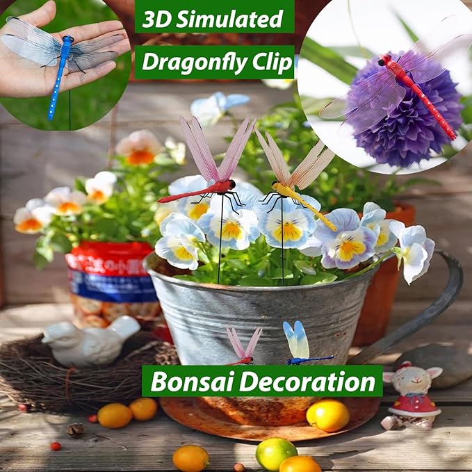 Fake Dragonfly Clip,Dragon Fly Hat Clip,3D Fake Dragonfly Clips Outdoor Simulation,Artificial Dragon Fly for Patio Garden Decoration, Multicolor Waterproof (2*Red+2*Blue+2*Green+2*Yellow)