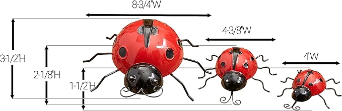 The Lakeside Collection Metal Ladybug Garden Decorations with Red and Black Spots - Set of 4