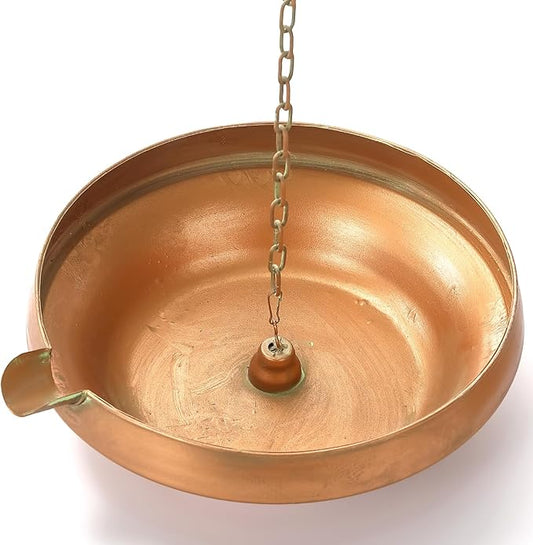Rain Chain Anchoring Basin, Hand Hammered Bowl for Rain Chain Downspout Gutters, Rain Chain Anchor with S-Hook, Heavy Duty Metal Rain Chain Basin of Chain Display for Outdoor, 12.9" Diameter, 4" High