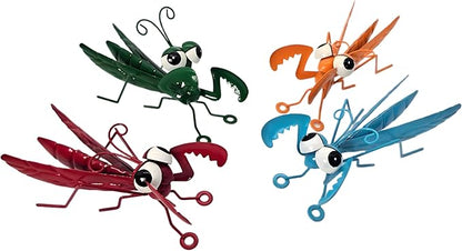 Metal Praying Mantis Sculptures Outdoor Yard Art Garden Patio Decor, Set of 4 Statues for Insect-Themed Garden Decoration