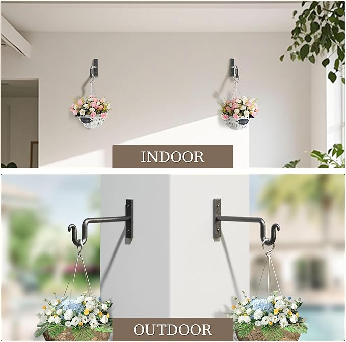 2 Pack 6 Inch Plant Hanger Plant Hook - Metal Plant Bracket Wall Hooks for Hanging Flower Basket, Lanterns, Bird Feeder, Wind Chimes Indoor & Outdoor.