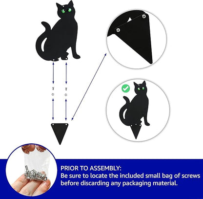 Pet Fit For Life Decorative Black Metal Cats for Outdoor Garden and Yard - Iron Silhouettes with Reflective Green Eyes - Set of 3 with Stakes and Hangers