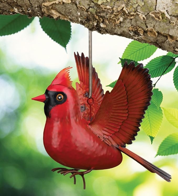 Regal Art & Gift Bird Bouncie - Bird Garden Decor Outdoor Metal Bird Hanging Ornament for Yard Patio Lawn - Cardinal
