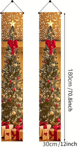 BlissYard Christmas Tree Long Vertical Banner Outdoor Front Porch Hanging Decor 12x71 Inch Xmas Tree Sparkling Ornaments Lights Star Festive Indoor Outdoor Xmas Decor Wall Front Door Yard Garage