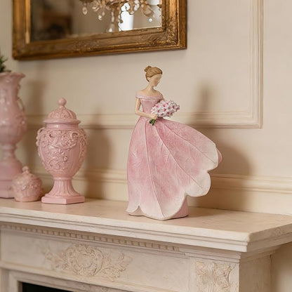 Guichifun Fairy Statue Collection Home Decoration - Pink Leaf Angel Girls Resin Modern Table Decor for Living Room Office Sculpture Decor for Women Indoor Rustic Figurines Gift 5 x 3 x 7.5 Inch