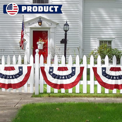 5Pack American Pleated Fan Flag 1.5x3 Ft USA Patriotic Bunting 4th of July Bunting Flags Decor Outside Porch Garden Banner Embroidered Stars & Sewn Stripes Canvas Header Brass Grommets