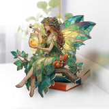 Fairy Stained Glass Acrylic Ornament – Enchanted Forest Fairy with Squirrel, Hanging Window Sun Catcher Decoration, Whimsical Christmas Ornament Gift for Women and Girls (Sun-32)