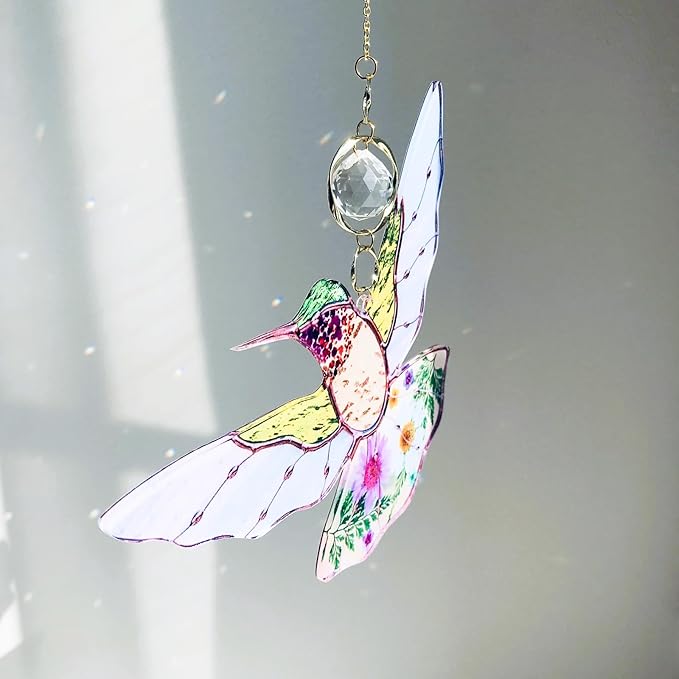 Green Acrylic Hummingbird Flowers Garden Suncatcher Window Hanging Crystal Prism Rainbow Maker Sun Catcher Ornaments Appreciation Thank You Gifts for Mom Grandma Sister Home Decor