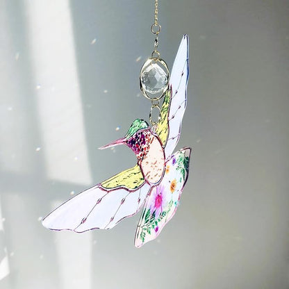 Green Acrylic Hummingbird Flowers Garden Suncatcher Window Hanging Crystal Prism Rainbow Maker Sun Catcher Ornaments Appreciation Thank You Gifts for Mom Grandma Sister Home Decor