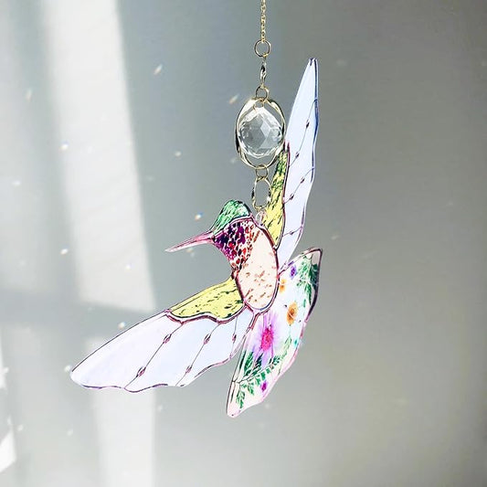 Green Acrylic Hummingbird Flowers Garden Suncatcher Window Hanging Crystal Prism Rainbow Maker Sun Catcher Ornaments Appreciation Thank You Gifts for Mom Grandma Sister Home Decor