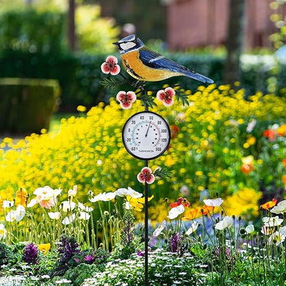 Hummingbird Outdoor Thermometer, 35" Tall No Battery Needed Outside Thermometer with Garden Stake, Indoor Wall Thermometer for Yard Patio Decor