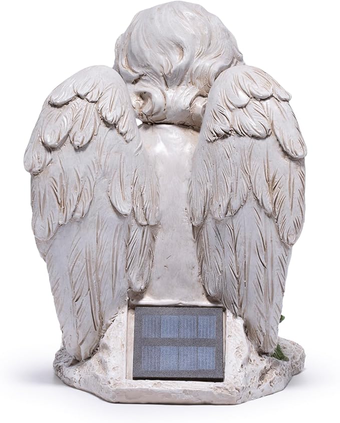 basen Solar Angel Garden Statue with LED Lighted Book, Resin Outdoor Guardian Angel Figurine, Waterproof Lawn Yard Patio Decor, Memorial Sympathy Sculpture for Porch Backyard Gift
