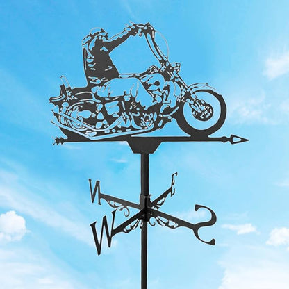 Black Weather Vane Animal Statue Wind Direction Indicator Garden Measuring Tool Crafts Ornament, Motorcycle