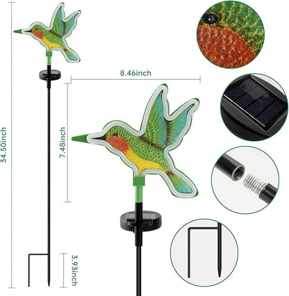 Solar Hummingbird Garden Lights 2 Pack, Colorful Neon Glow LED Solar Stake Lights, Waterproof Outdoor Decorative Landscape Lighting for Yard, Patio, Pathway