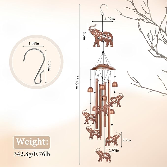 YHmall Elephant Wind Chimes for Outside, 35" Elephant Gifts for Women Men Metal Elephants Decor Windchimes Outdoors Memorial Wind Chime, for Home Garden Outdoor Yard Decor