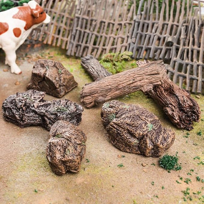 7PCS Miniature Tree Stumps Fake Tree Stump Decor Mini Stone Rock Statue Mini Garden Figurines for DIY Fairy Garden Miniature Moss Landscape