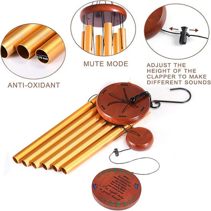 Memorial Wind Chimes for Outside – Sympathy Wind Chimes for Loss of Loved One, Bereavement Gifts for Loss of Dad, Mom, Baby, Brother, or Friend – Outdoor Remembrance Gift in Gold (Round Design)