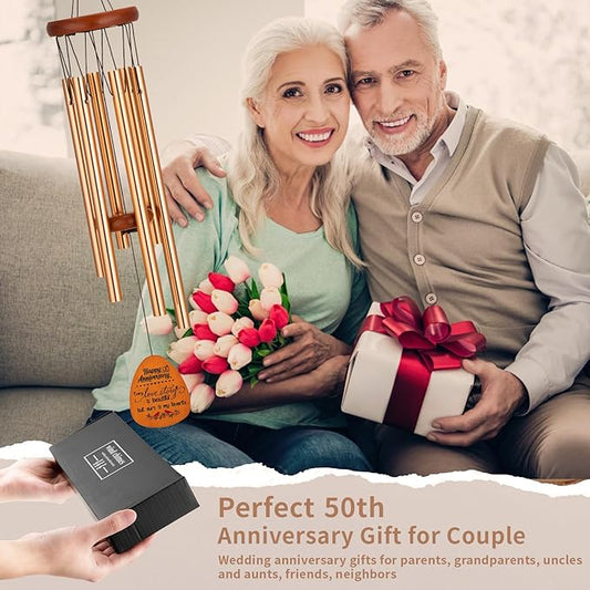 50th Anniversary Wedding Wind Chime with Meaningful Sayings, Happy 50th Anniversary Decorations Romantic Gifts for Couple, Parents, Wife, Husband, Friends, Golden Anniversary Keepsake