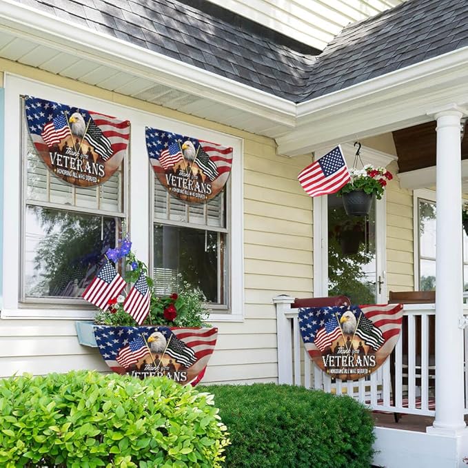FLAGWIX Thank You Veterans Flag - Non-Pleated American Eagle Fan Flag Bunting 1x3 ft - Veteran Gifts for Men Women, Patriotic 4th of July Memorial Day Decorations Outdoor for Home Garden Decor