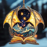 Bookish Dragon Acrylic Suncatcher, Boho Suncatchers for Window Hanging Ornament, Art Garden Decor for Book Lover Reader Bookworm, Gifts for Mother's Day, Mom, Grandma, Wife, Women, Nana