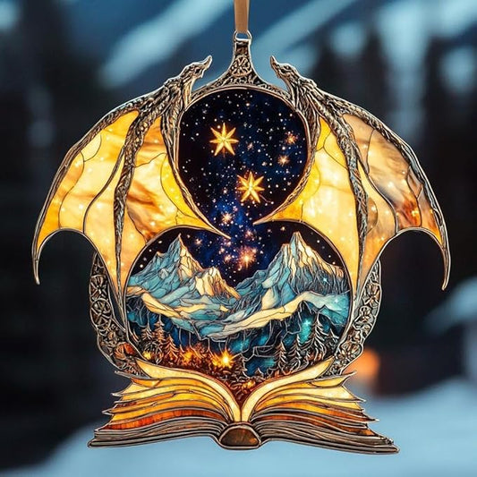 Bookish Dragon Acrylic Suncatcher, Boho Suncatchers for Window Hanging Ornament, Art Garden Decor for Book Lover Reader Bookworm, Gifts for Mother's Day, Mom, Grandma, Wife, Women, Nana